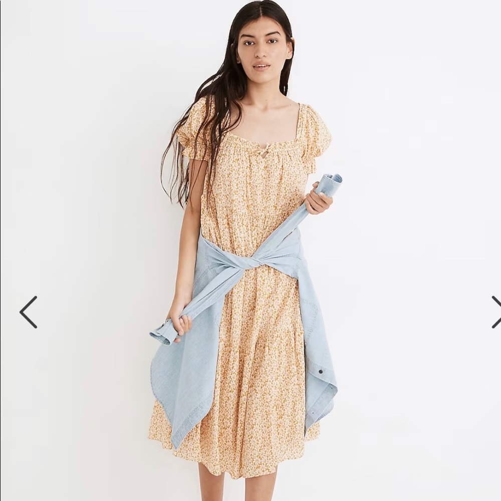 Square-Neck Tiered Midi Dress in Sunflower Field